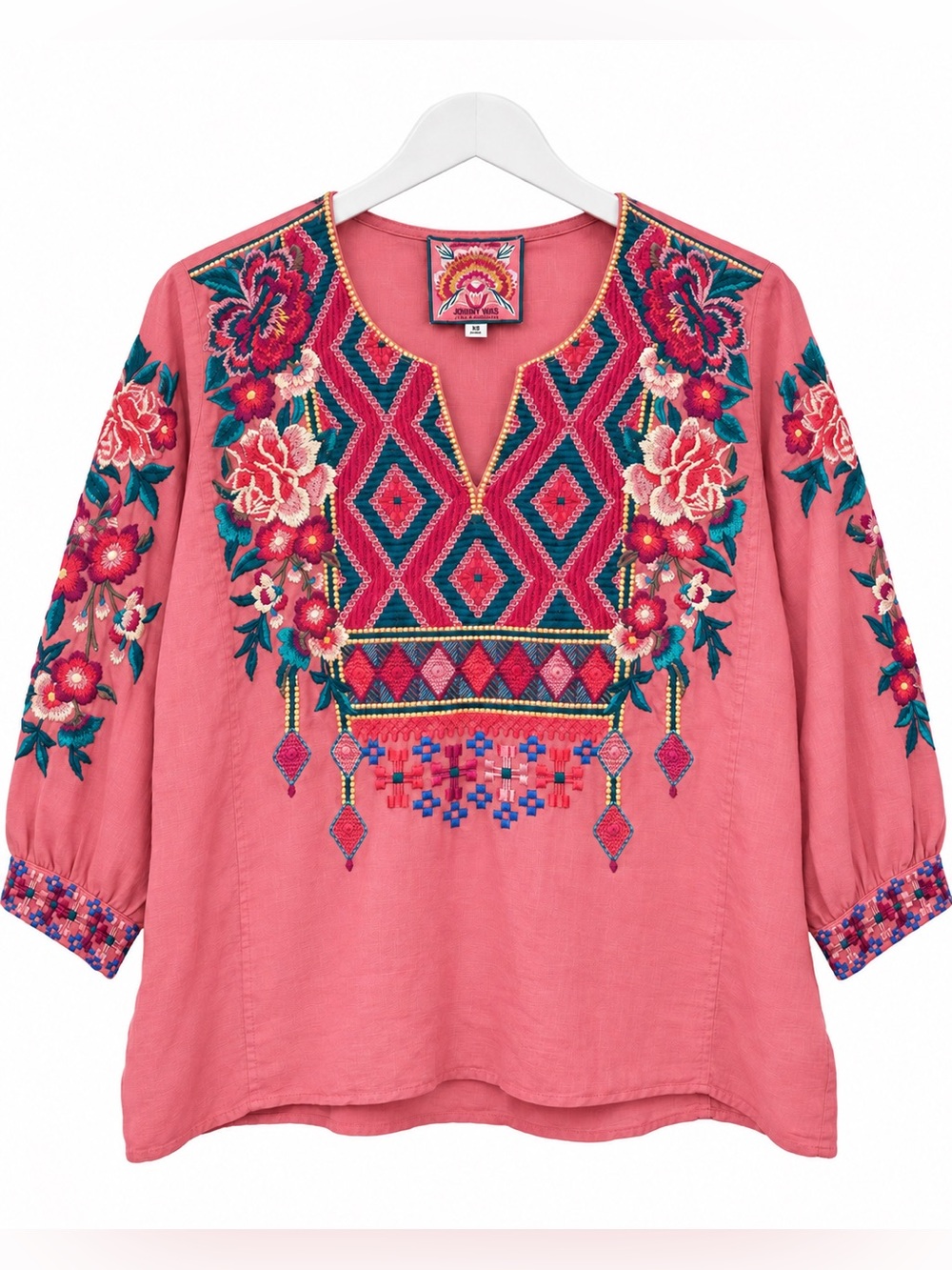 Johnny Was Los Angeles 100% Linen Embroidered Boho Tunic Blouse – XS